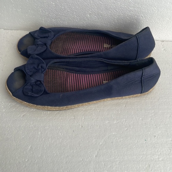 American Eagle flats open toe slip on navy blue fabric bows women size 8 - Picture 7 of 10